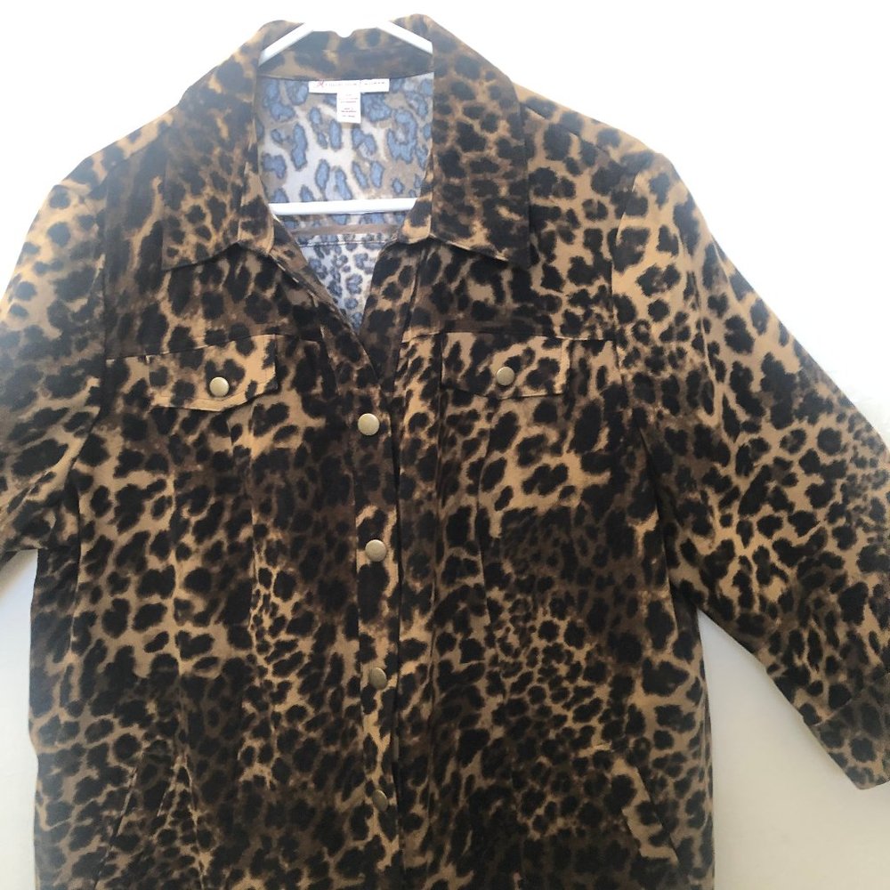 M Collection Leopard Print 3/4 Sleeve Blouse